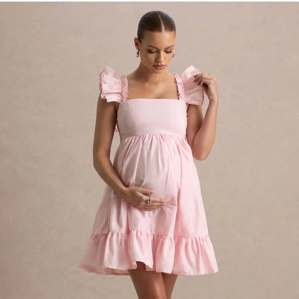Maternity Club L London Pink Ruffle Mini Dress - Picture 3 of 6